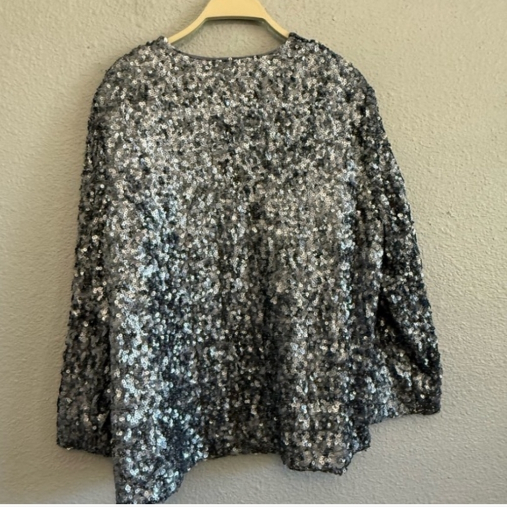 Chico's Open Front Sequin Jacket in Grey Size 2 (L/12) - Picture 4 of 5